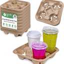 4 Cup Carrier Tray (50-Pack), No-Spill, No-Mess Disposable Holder, Biodegradable, Eco-Friendly for Delivery of Hot or Cold Drinks, Ideal To Go Carrier for Car Food Delivery