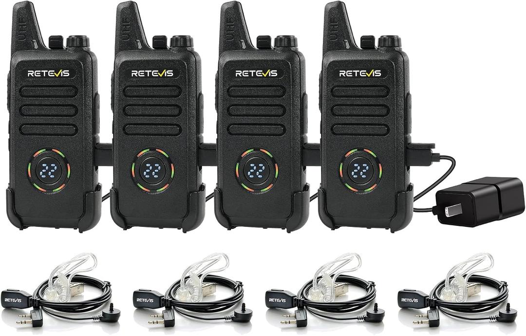 Retevis RT22S 2 Way Radios Rechargeable Walkie Talkies with Headset Long Range Channel Display Lock Emergency Alarm Signal Prompt VOX, Two Way Radios for Family Event Camping Hiking Stores (4 Pack)