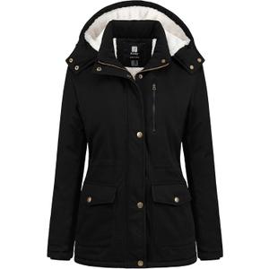 Pursky Women's Winter Coat Warm Cotton Military Jacket Thicken Sherpa Lined Parka with Removable Hood (XX-Large, Black)