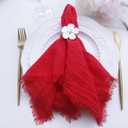 Cloth Napkins with Fringe Set of 12,100% Soft Cotton, Gauze Washable Napkins for Wedding Decorative,Valentine's Day, Dinner Parties,(16''*16'') Red