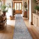 Washable Hallway Runner Rug 3x16: Non Slip Runner Rugs with Rubber Backing Soft Kitchen Rug Farmhouse Distressed Carpet Runner for Living Room Bedroom Bathroom (Blue, 3X16)
