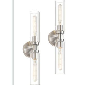 2 Light Bathroom Wall Sconces Set of 2,Modern Farmhouse Brushed Nickel Bathroom Light Fixture Over Mirror with Clear Glass Shade,Vanity Light for Hallway Cabinet Bedroom Stairway Porch