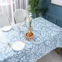 Pioggia Vinyl Tablecloth with Flannel Backed Waterproof Oil-Proof PVC Table Cloth Wipeable Spill-Proof Plastic Table Cover for Indoor and Outdoor(Blue Leaves, 60 x 84 Inch Rectangle)