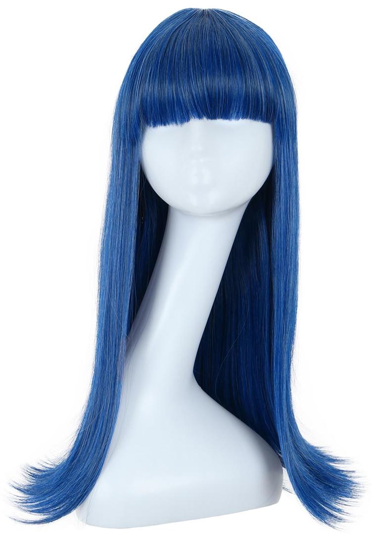 karlery Women Adult Long Straight Blue Wig with Bangs Halloween Cosplay Party Costume Wig