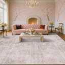 Hazo Haus Modern Rugs for Living Room 10x14 - Pink Mauve and Grey Extra Large Area Rug for Dining Room Table, Foldable Non Slip Abstract Medallion Print Pattern, Distressed Design