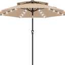 AreShark 9ft 2 Tiers Patio Umbrella with Solar Lights, Outdoor Umbrella w/ 32 LED Lights&8 Sturdy Ribs, Table Umbrella for Deck, Backyard, Pool(Beige)