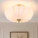 3-Light Modern Gold Semi Flush Mount Ceiling Light with Milky Flower Glass, 13.7 inches