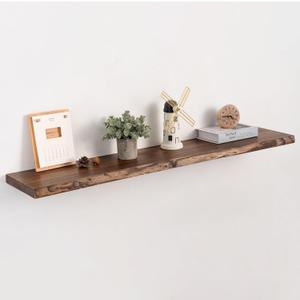 Live Edge Floating Shelf, 40 Inch Solid Elm Wood - Vintage Rustic Wood Wall Shelf with Invisible Brackets for Living Room, Kitchen, Bathroom