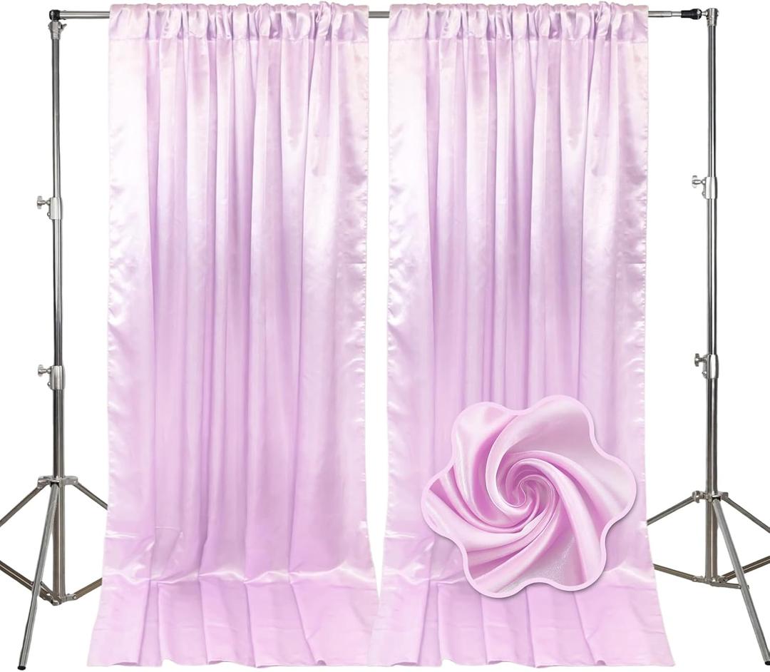 10ft x 10ft Light Purple Backdrop Curtains for Parties, Fabric Satin Background Curtain with Rod Pockets for Weddings, Birthday, Baby Shower, Photography, Graduation Party Backdrop Drapes, 2 Panels