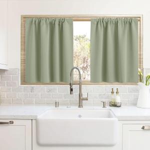 RYB HOME Cafe Blackout Curtains 24 inch Length, RV Curtains for Camper Windows, Mini Short Small Insulating Light UV Blocking Privacy Half Window Tiers, Width 42 by Length 24, Sage Green, 2 Panels