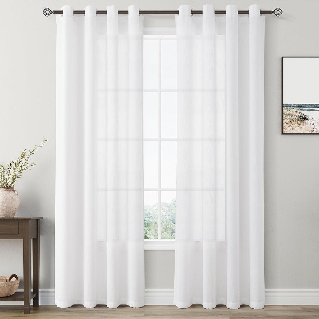 White Linen Curtains 84 inch Length for Living Room 2 Panels Light Filtering Privacy Sheer Drapes Modern Farmhouse Thick Cotton Textured Off White Grommet Gauze Window Curtains 84 Long Bedroom