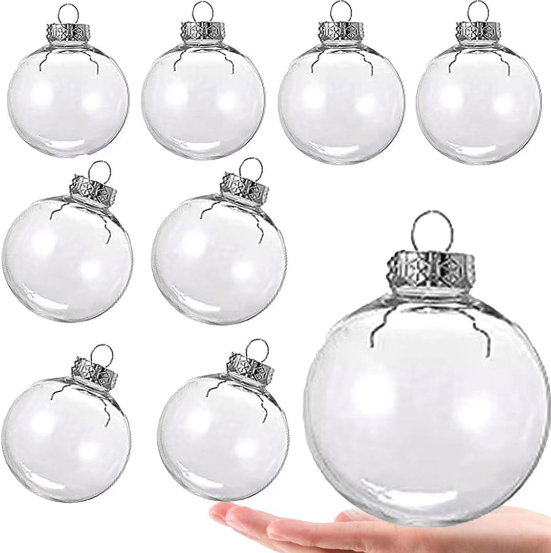 8 Pcs DIY Clear Plastic Fillable Balls Ornament-Christmas Ornaments Balls,3.15Inch Removable Top Clear Hanging Ball for Halloween,Christmas,Birthday,Wedding,Party,XmasDecorm,DIY Crafts(80mm)