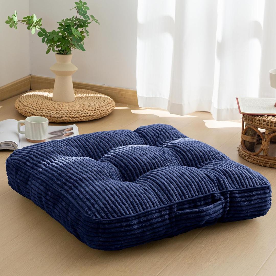 HIGOGOGO Washable Floor Pillow Cushion for Adults, Meditation Cushion Pillow, Large Square Floor Sitting, Removable Tufted Corduroy Cover, for Tatami Living Room or Yoga, 22x22 Inch, Machine Washable