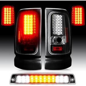 LED Tail Lights Assembly + 3rd Third Brake Cargo Lamp Fit for 1994-2001 Dodge Ram 1500, for 1994-2002 Dodge Ram 2500 3500 Rear Taillight and High Mount Stop Light, 3 Pcs, Clear Lens