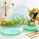 realluck 100 Pcs Clear Green Plastic Plates with Gold Rim, Premium Hammered Texture Disposable Party Dinnerware Set (50 Dinner Plates & 50 Dessert Plates) for Wedding, Birthday, Thanksgiving, Large
