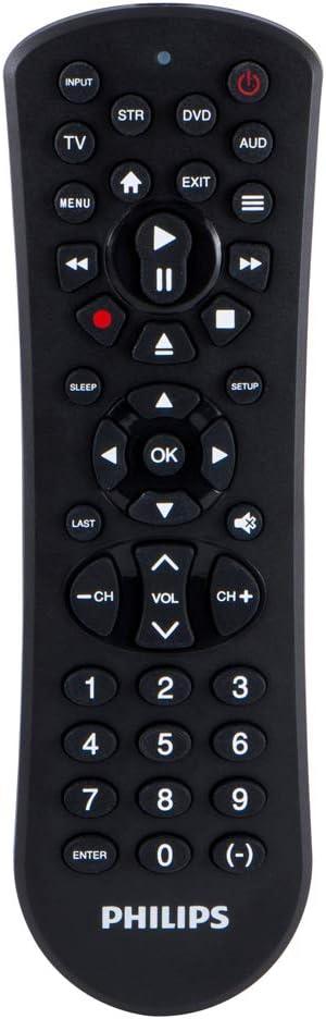 Philips Universal Remote Control for Samsung, Vizio, LG, Sony, Sharp, Roku, Apple TV, RCA, Panasonic, Smart TVs, Streaming Players, Blu-ray, DVD, Simple Setup, 4-Device, Black, SRP9141A/27