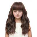 Kids Light Brown Wig with Bangs 14 Inch Halloween Wigs for Kids Girls Wavy Hair Synthetic Wig with Upgraded Strands, Shoulder Length Wigs (14 Inch, Light Brown)