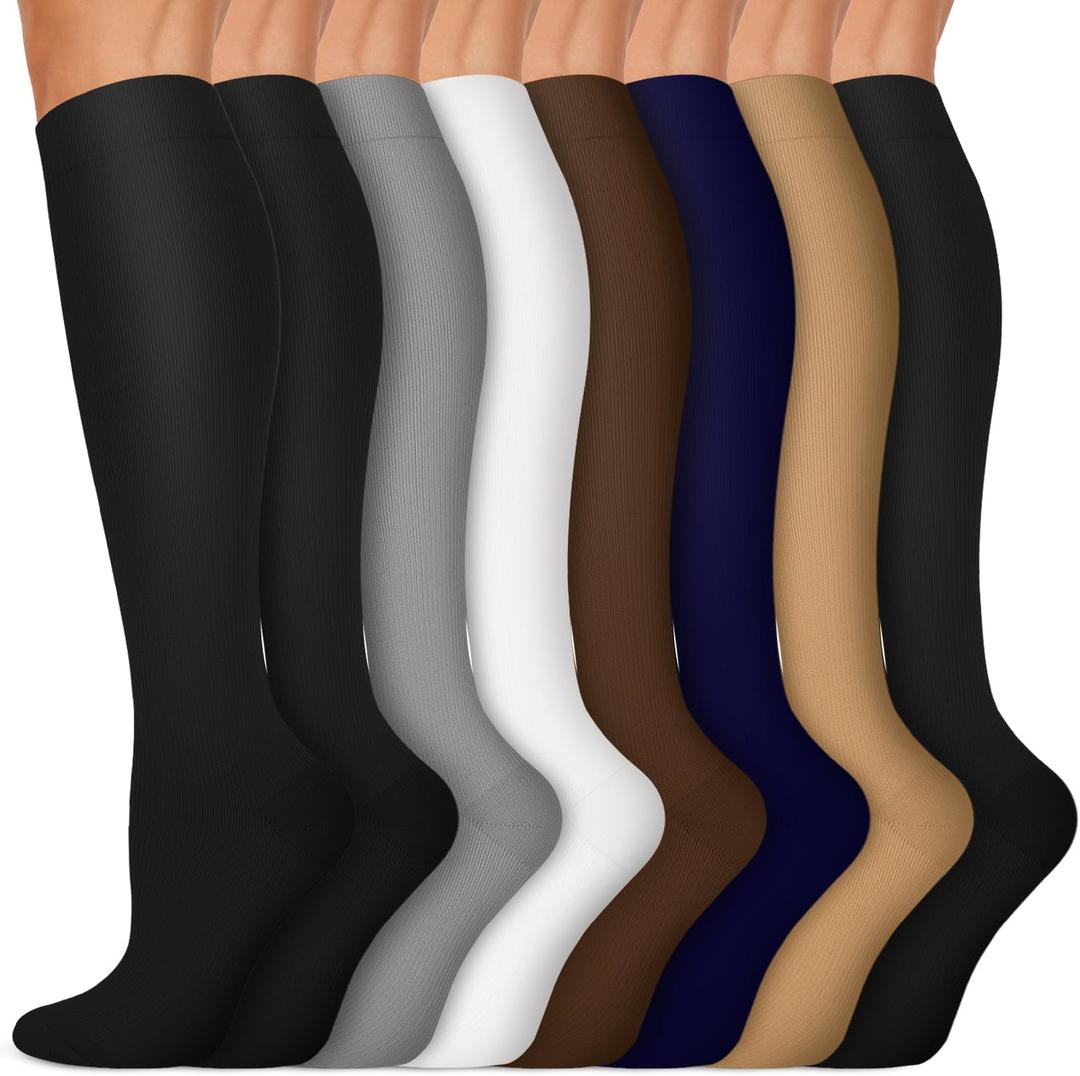 Copper Compression Socks 15-20 mmHg for Men & Women 8 Pairs Circulation Support for Nurses, Travel, Running, Hiking, Soccer, L/XL