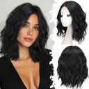 Black Short Wavy Wig for Women Lace Hairline Bob Style Synthetic Heat Resistant - Natural Appearance for Everyday Hairstyle 14 Inch