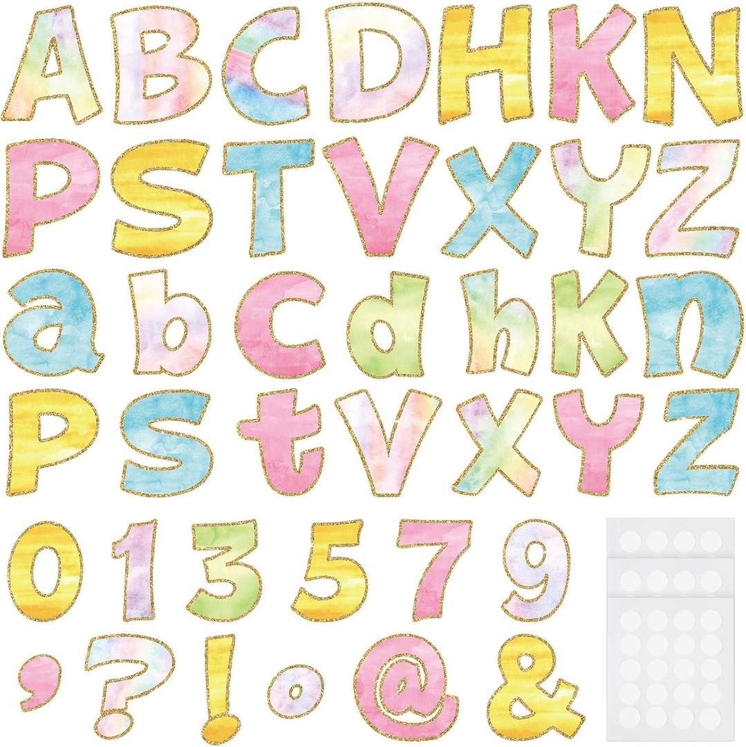 Harloon 216 Pcs Watercolor Bulletin Board Letter 4 Inch Colorful Poster Board Letter Cutout Alphabet Number Punctuation Symbols Combo Set with Adhesive for Classroom Wall Kindergarten Decor