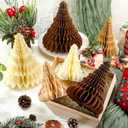 Mooliwe 6 Pcs Paper Christmas Trees Honeycomb Centerpiece 3D Paper Trees Decorations Neutral Christmas Tree Honeycomb Rustic Reusable for Xmas Home Holiday Table Decor(Neutral Colour)