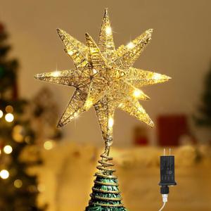 Lewondr Christmas Star Tree Topper, 3D Star Plugged Decorative Treetop with LED Light Beads for Home Holiday Xmas Decor 6-Hour Timer Function 5m Cable (Warm Champagne Gold) Lewondr Christmas Star Tree Topper, 3D Star Plugged Decorative Treetop with LED Light Beads for Home Holiday Xmas Decor 6-Hour Timer Function 5m Cable (Warm Champagne Gold)