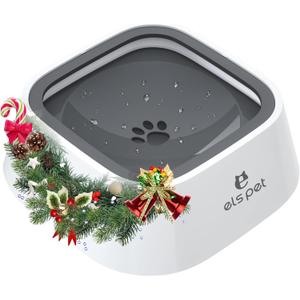 ELS PET Travel Bowl, No Spill, No Drip Slow Water Feeder/Dispenser for Dogs, Cats, 35oz/1L, Splash Proof Travel Bowl for Crate and Car, Keeps Floor & Beard Dry, Dishwasher Safe (Grey)