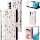 UEEBAI Wallet Case for Samsung Galaxy S21 5G, PU Leather Phone Case Kickstand RFID Blocking Flip Case Card Slots Wrist Strap Relief Engraved Pattern Magnetic Closure Flower Folio Case, Vine