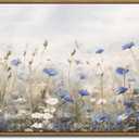 Vintage Floral Wall Art Blue White Flower Canvas Art Prints Wildflower Pictures Wall Decor Nature Landscape Oil Painting Framed Botanical Artwork for Girls Room Bedroom Farmhouse Decoration, 24''x36''