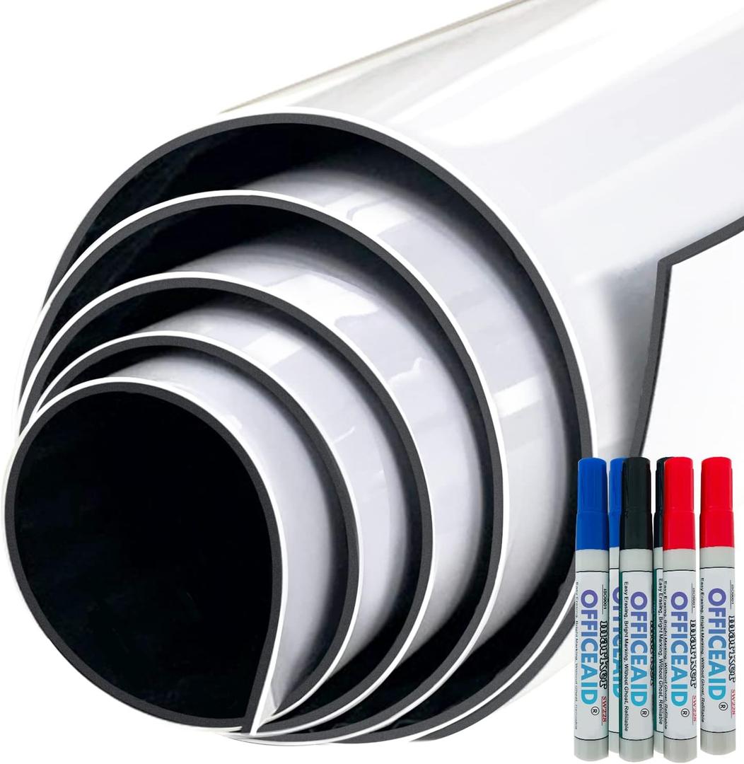 Flexible Jumbo Dry Erase White Board Roll, 41x96 Inch Large Sticky Blank Laminated Whiteboard Paper, Huge Erasable Adhesive Wall Poster Sheet for Office,Classroom (96inch)