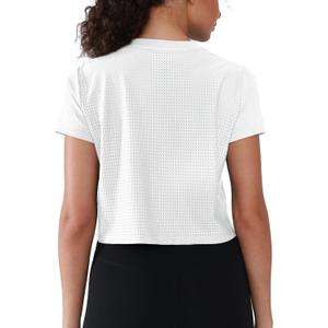 Women's Breathable Workout Top Loose Fit - Moisture Wicking Athletic Shirt, Short Sleeve Gym Tee with Mesh Panels (White, M)