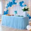 1-Pack Blue 2-in-1 Tulle Tablecloth for 5-Foot Rectangular Table Stretch Fitted Table Skirt & Cover for Baby Shower, Bridal, Birthday, Princess Party
