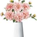 6pcs Dahlia Artificial Flowers Deep Pink Large Fake Dahlia Faux Silk Flowers with Long Stem for Wedding Bouquets Party Baby Shower Floral Arrangements Home Tables Decoration (Deep Pink) (Vase Not Included)