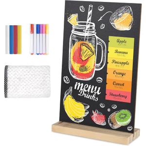 1 Pack Small Chalkboard Signs with Wood Stand 6 x 8 inch Tabletop Chalkboard Sign Double-Sided Message Menu Boards for Kitchen Wedding Bar and Restaurant