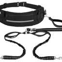 Pecute Dog Leash Hands Free for 2 Dogs, Waist Belt for Walking with Pouch, Durable Bungee, Dog Seat Belt, Dual Leash for Medium 30-180 lbs, Running, Hiking, Training,  Black