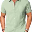 Vssjavun Mens Short Sleeve Button Down Shirts Casual Cotton Shirt Summer Beach Shirts (Green, XXL)