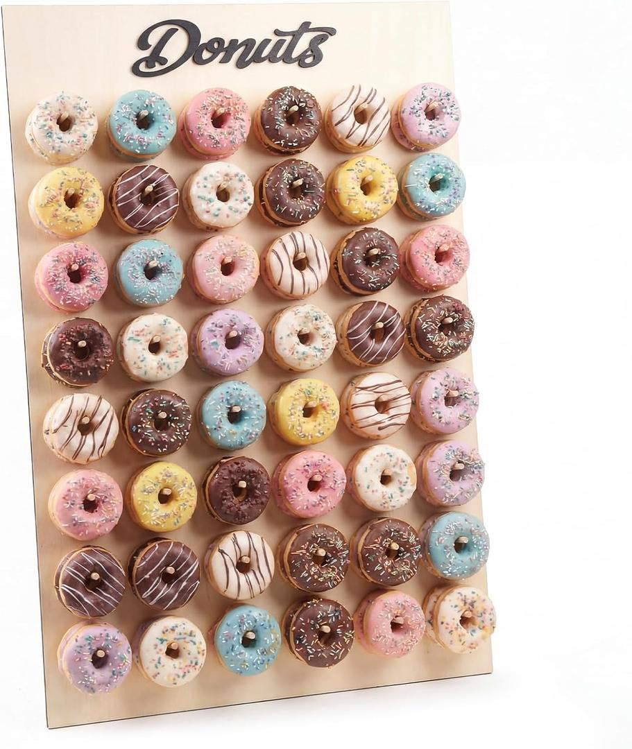 Threehoney 39.4" x 26" Extra Large Donut Wall Display Stand for 96 Donuts, Solid Wood Donut Wall Board for Wedding, Baby Shower, Birthday Party, Dessert Table Decorations(Natural)