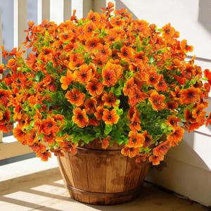 Grunyia 20 Bundles Artificial Flowers for Outdoors, UV Resistant Fake Plants Flowers Greenery Shrubs Plants for Decoration Outside Plants Hanging Planter Home Garden Decor (Orange)