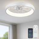 Fszdorj 20'' Ceiling Fan with Light and Remote,White Low profile Fandelier