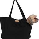 NoblePup Corduroy Dog Carrier - Lightweight Cotton Soft-Sided Pet Tote with Safety Harness Clip - Breathable Travel Carrier for Small Dogs and Puppies (Black)