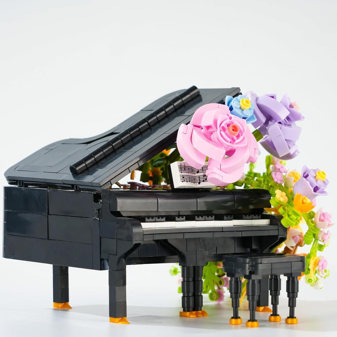 Flower Bouquet Grand Piano Building Blocks Set, 841PCS Music Instruments Bricks Set, Gifts for Adults and Kids (Piano)