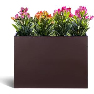 BAYN Metal Rectangular Planter Box Tall Planters for Outdoor Plants Modern Heavy Duty with Drainage Holes for Outside Indoor Patio Deck - Brown, 32x 12x 24