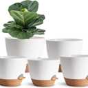 Indoor Plant Pots for Lazy People, 5Pack White Plastic Self Watering Planter Pots for Houseplants,Succulent, African Violets,Snake Plants, Flowers and Cactus(7/6.5/6/5.5/5 Inch)