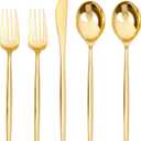 SUT 300 Pcs Gold Plastic Cutlery, Gold Utensils Disposable, Gold Plastic Silverware Set Include 100 Gold Plastic Forks, 100 Gold Plastic Spoons, 100 Gold Plastic Knives Heavy Duty Flatware for Party