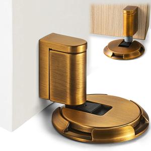 Adjustable Brass Mechanical Door Stopper - Removable Design, Ideal for 3/4 Inch Door Gaps, Windproof & Easy Installation with Adhesive Pads or Screws