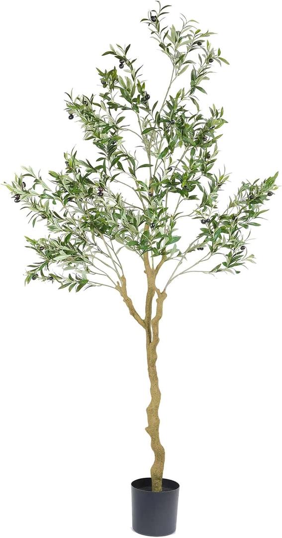 Tall Faux Olive Tree7ft84in Realistic Potted Silk Artificial Indoor with Green Leaves and Big Fruits for Home Office Living Room Bedroom Stairs Foyer Decor.