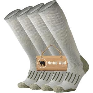 ONKE Knee High Socks Cushioned for Men Steel Toe Work Boots Over the Calf OTC Moisture Wicking Control Warm Hiking Hunting (13-15, Green (Wool/2 Pairs))