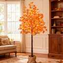 6FT Artificial Lighted Maple Tree, 120LED Warm White, Fall Tree Decorations for Indoor & Outdoor, Autumn Harvest, Orange