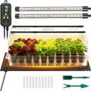 Adawook Large Seed Starter Tray with Grow Light and Thermostat Controller Heat Mat, 10"x 20.75" Heat Mats for Plant Growing68-113F AdjustableColor Change Grow LightsGermination Trays Kits (60 Cells, White)