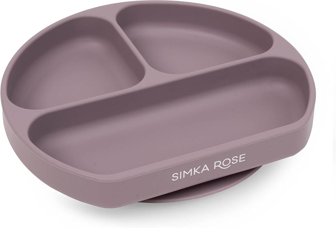 Simka Rose Baby Suction Plates - Silicone Divided Design, Toddler Plates - BPA Free, Microwave & Dishwasher Safe - Baby Led Weaning Supplies (Pack of 1) (Lilac)